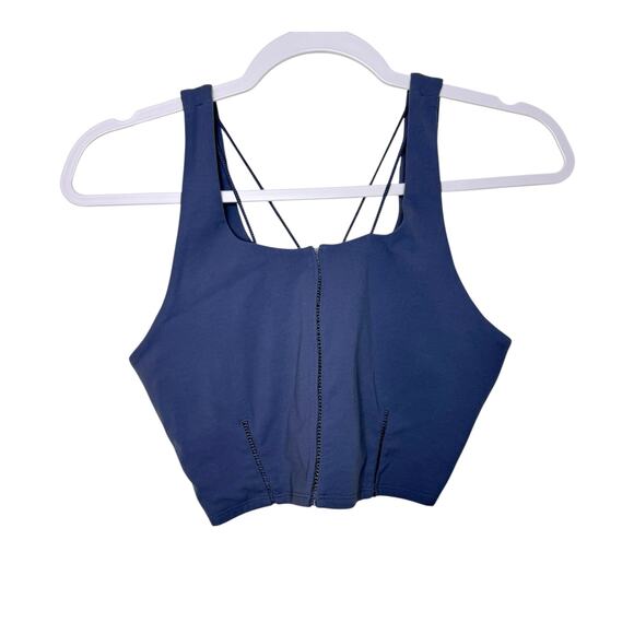 Nike Yoga Luxe Infinalon Cropped Tank Stretch‎ Activewear Blue Purple Women M - Picture 1 of 7